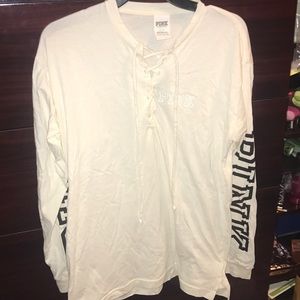 !NEW! Pink by Victoria Secret white Lace-Up tee